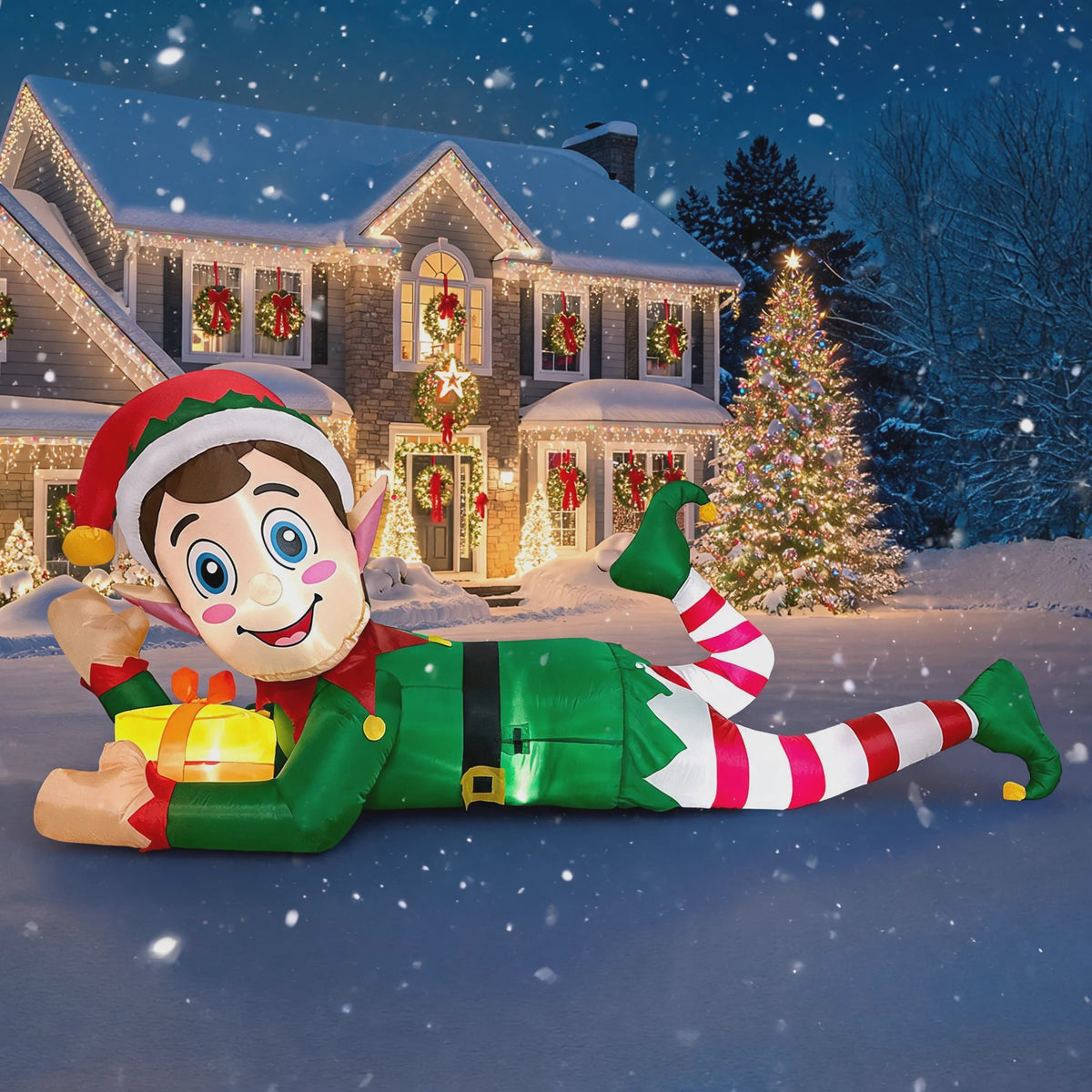 Grote Opblaasbare Kerst Elf - 300cm - Feestelijke Tuindecoratie