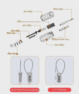 4-Cijferig Zinklegering Combinatieslot met Staalkabel - Anti-diefstal Hangslot voor Rugzak, Bagage & Reizen