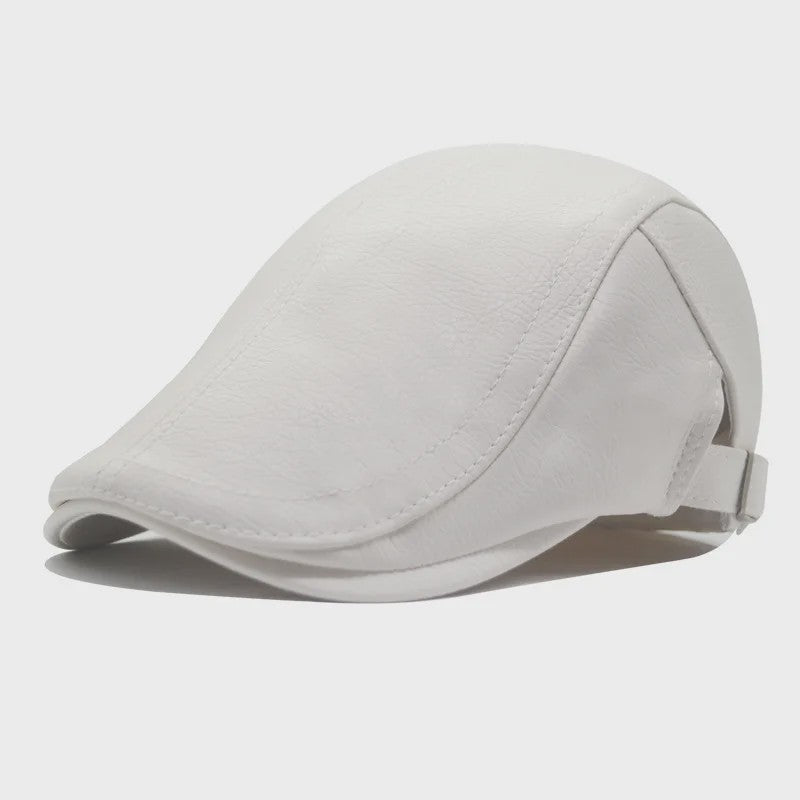 Stijlvolle Leren Baret voor Heren - Imitatie Schapenvacht Pet