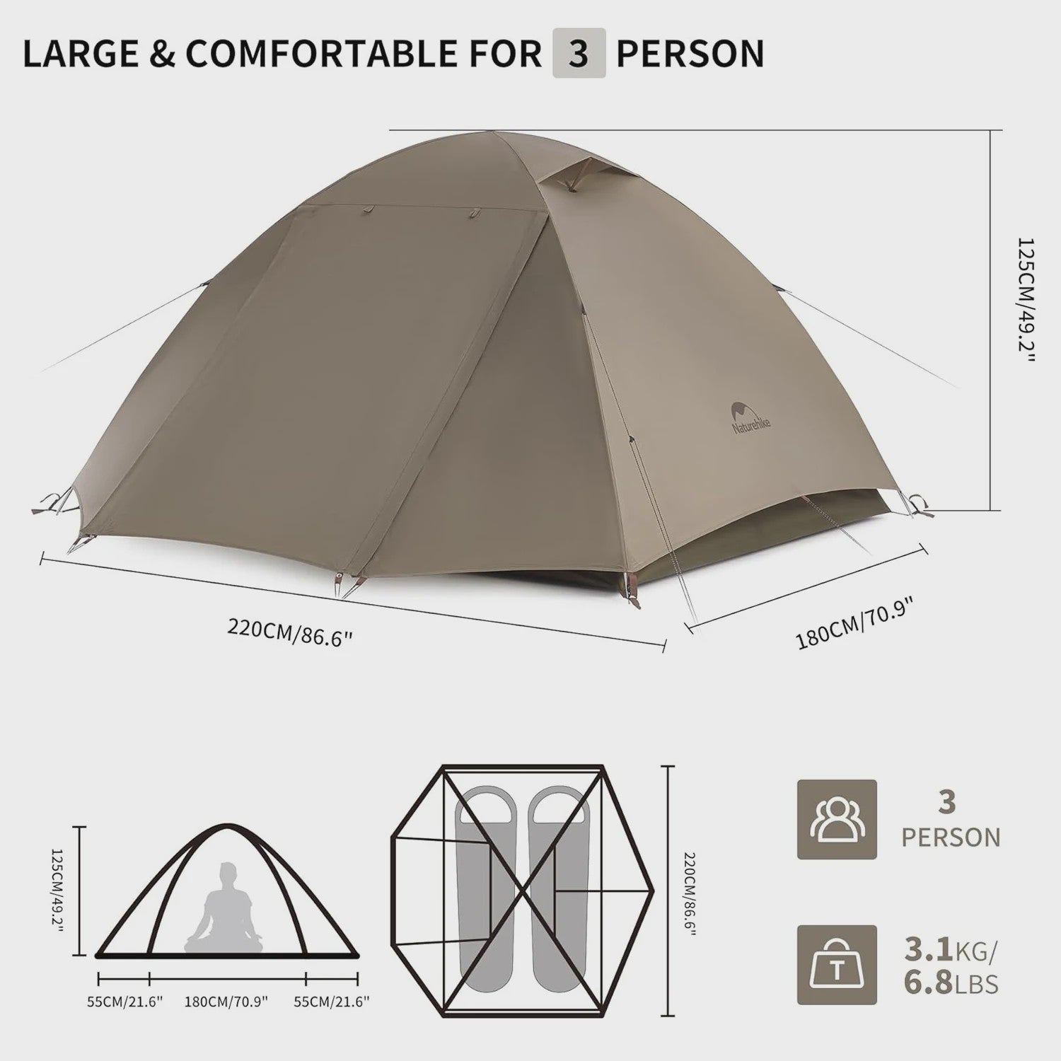 Naturehike Cloud River 2-3 Persoons Tent: Lichtgewicht, Waterdicht & UV-beschermend Kampeeravontuur