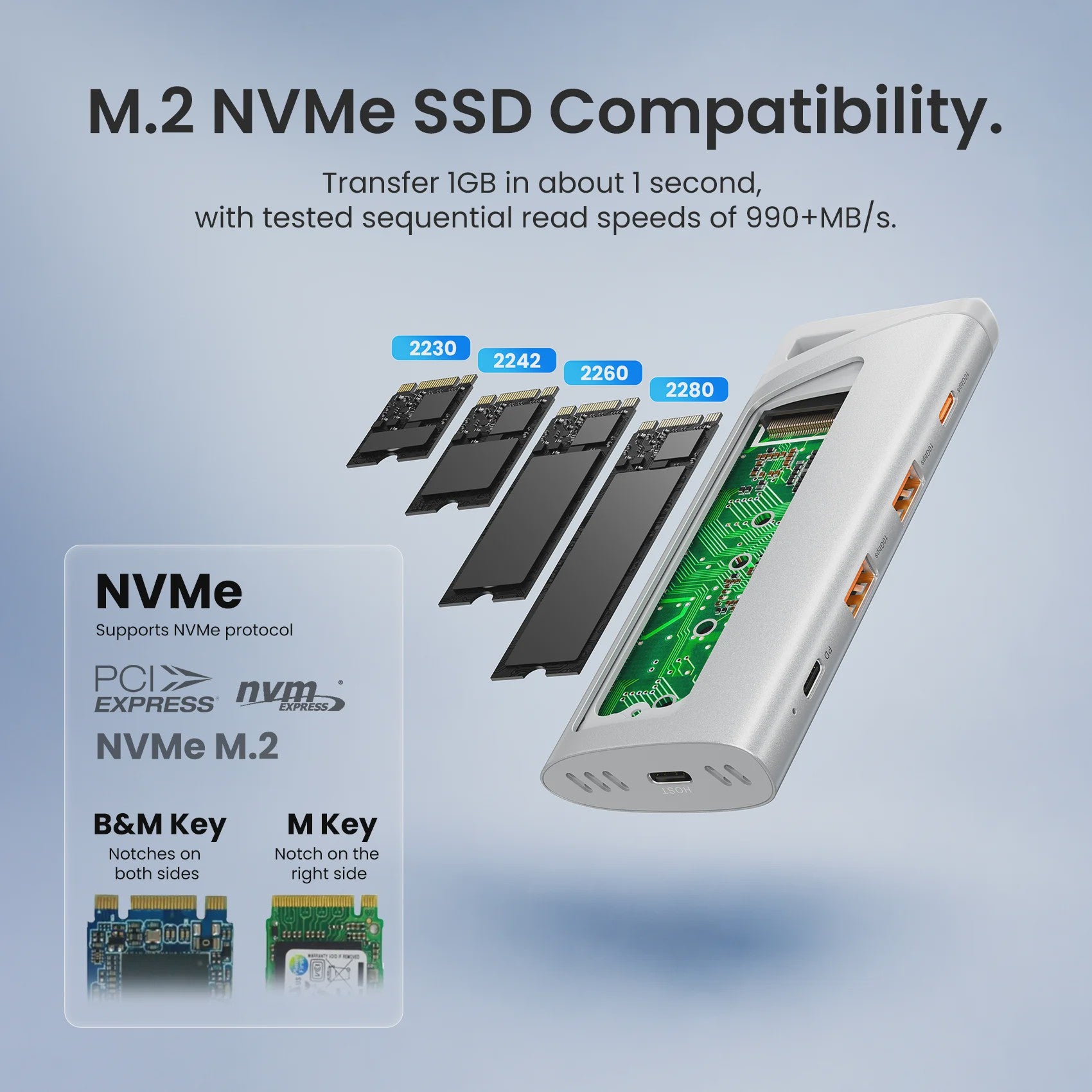 Vention USB-C Hub & M.2 NVMe SSD Enclosure: 10Gbps, 100W PD Oplader