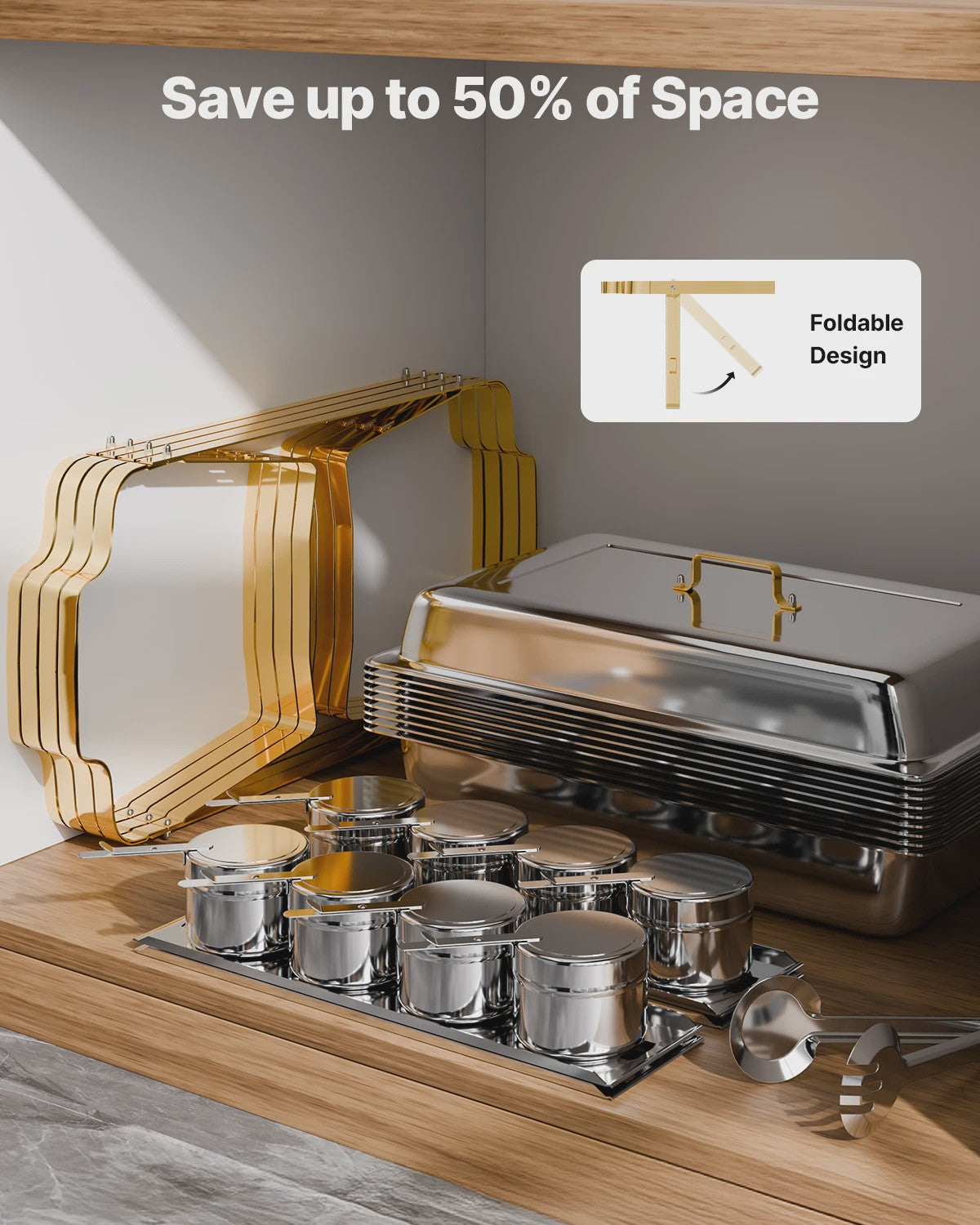 4-delige RVS Chafing Dish Set - 8 Qt Buffet Warmhoudbakken voor Catering & Feesten
