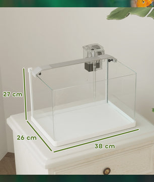 PawHut Glazen Aquarium met LED Verlichting, Filterpomp en 20L Inhoud - 38x26x27 cm Wit