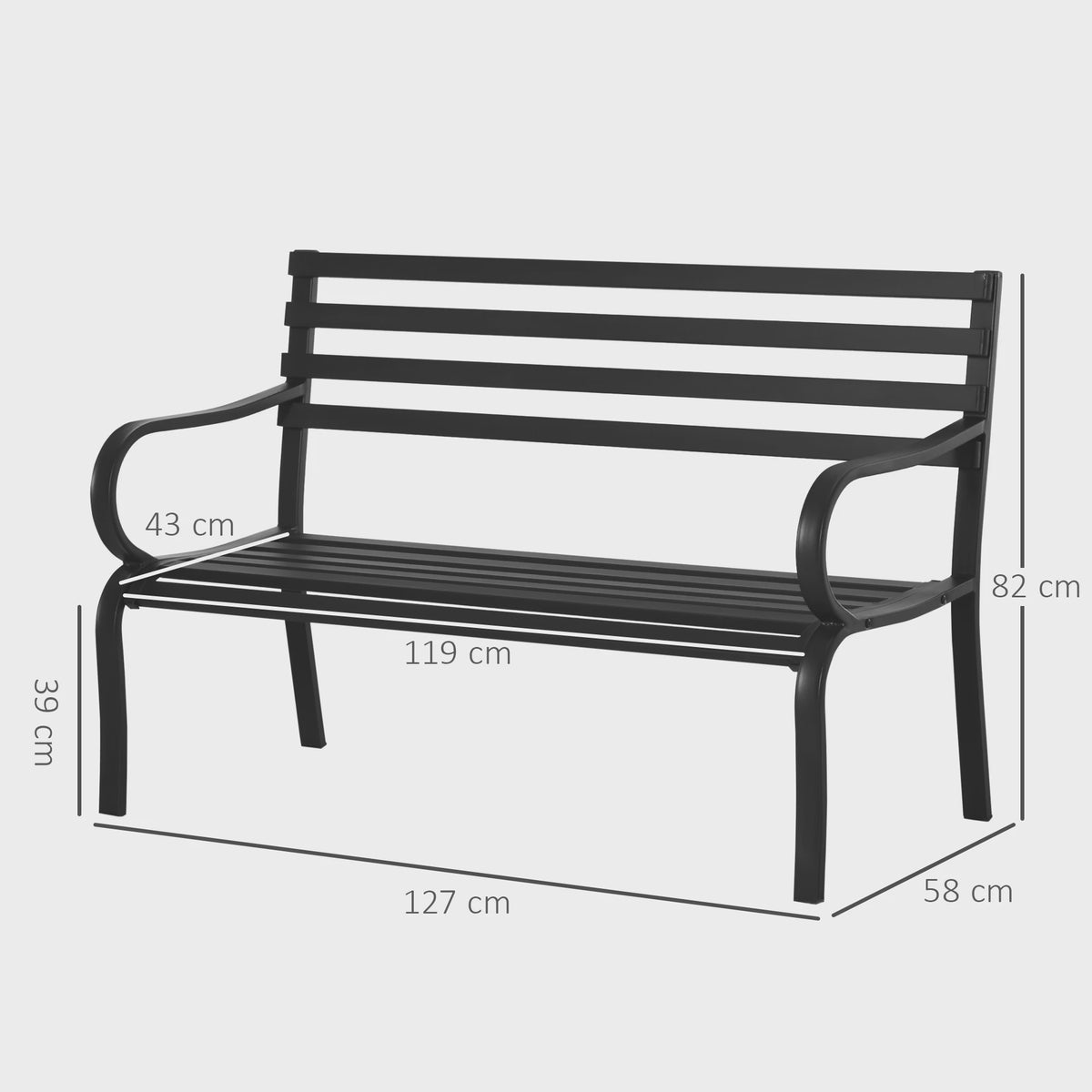 Outsunny Design Tuinbank Zwart Metaal - 2 Persoons - 127x58x82 cm
