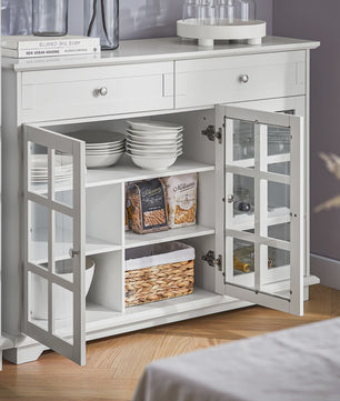 Witte Keuken Buffetkast met Glazen Deuren - Keuken Eiland, Sideboard, Bar & Eettafel