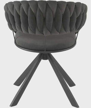 Set van 2 fluwelen draaistoelen 360° met geweven rugleuning en metalen poten