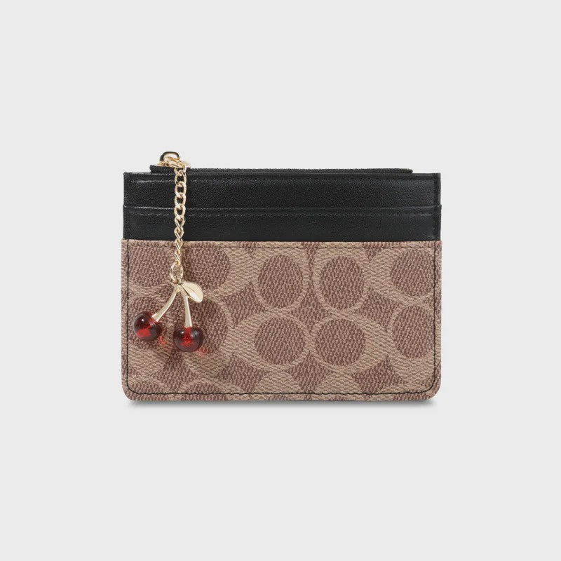Luxe Dames Portemonnee Kaarthouder PU Leer Multifunctioneel Klein Tasje met Cherry Bedel