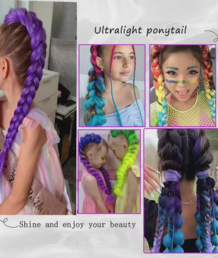 Paarse Vlecht Haarstuk met Clips - 26 Inch Synthetisch Verlengstuk voor Kinderen