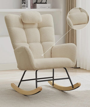 Comfortabele Schommelstoel met Hoge Rug, Gevoerde Zitting en Fleece Stof - Ideaal voor Woonkamer, Slaapkamer & Kinderkamer