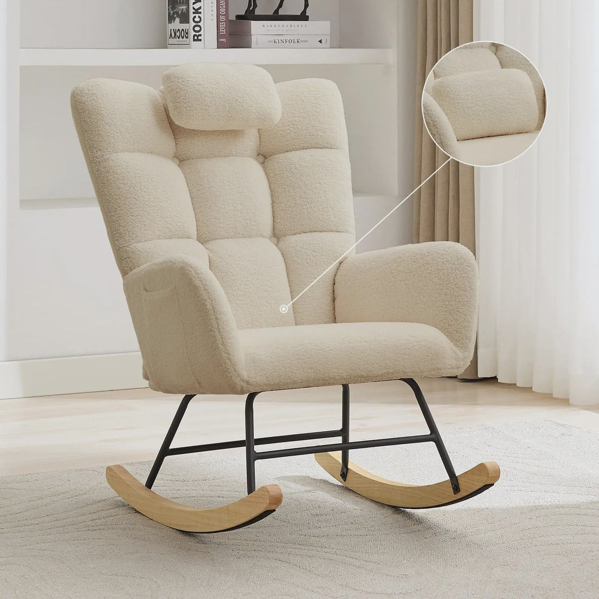 Comfortabele Schommelstoel met Hoge Rug, Gevoerde Zitting en Fleece Stof - Ideaal voor Woonkamer, Slaapkamer & Kinderkamer