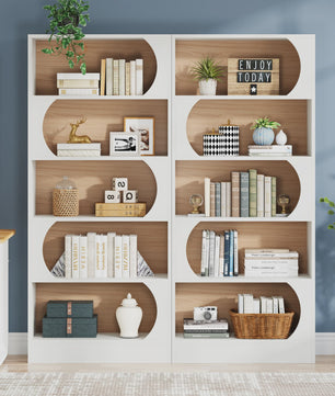 Stijlvolle Boekenkast 5 Lagen - Wit & Walnoot - 180cm Hoog