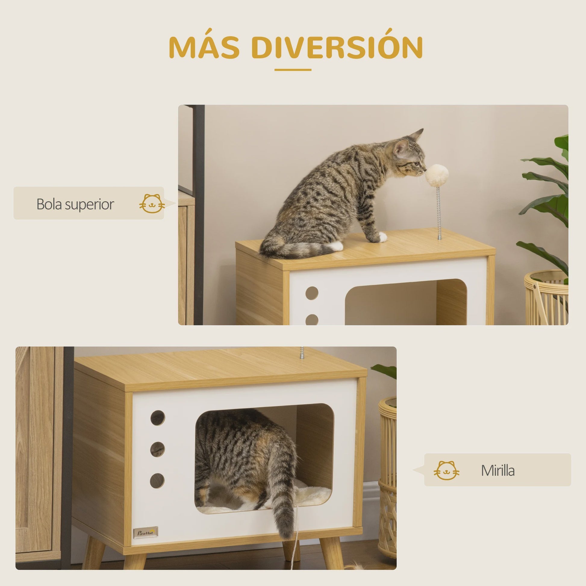 Pawhut Kattenmand in Retro TV-Design met Zachte Kussens - 50x28x43 cm