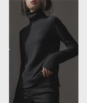 Casual all-fit Pile neck cashmere knitwear Women's Fall/Winter loose-fitting base sweater with turtleneck with cardigan