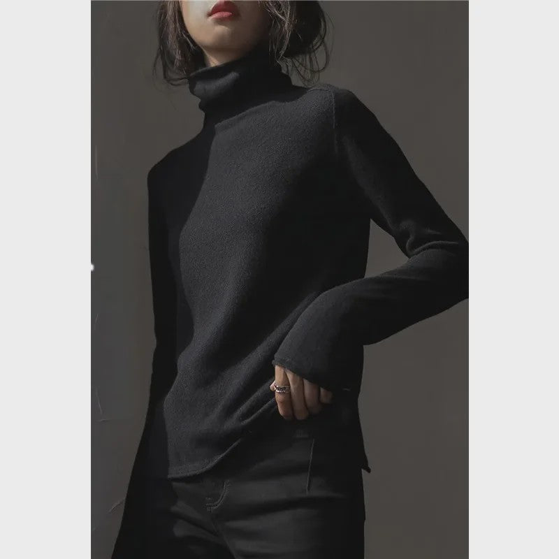 Casual all-fit Pile neck cashmere knitwear Women's Fall/Winter loose-fitting base sweater with turtleneck with cardigan