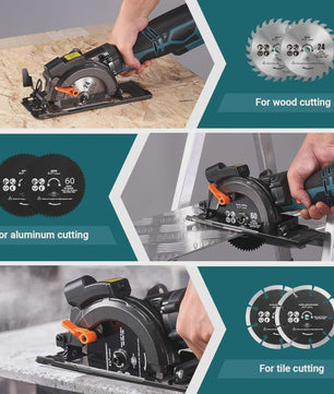 DOVAMAN Mini Cirkelzaag met Laser - 710W, 3500rpm, 6 Zaagbladen, 43mm Diepte
