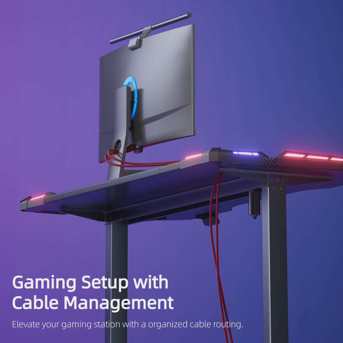 Elektrisch Verstelbaar Gaming Bureau met LED Verlichting en Carbon Fiber Oppervlak - Sit-Stand Werkstation