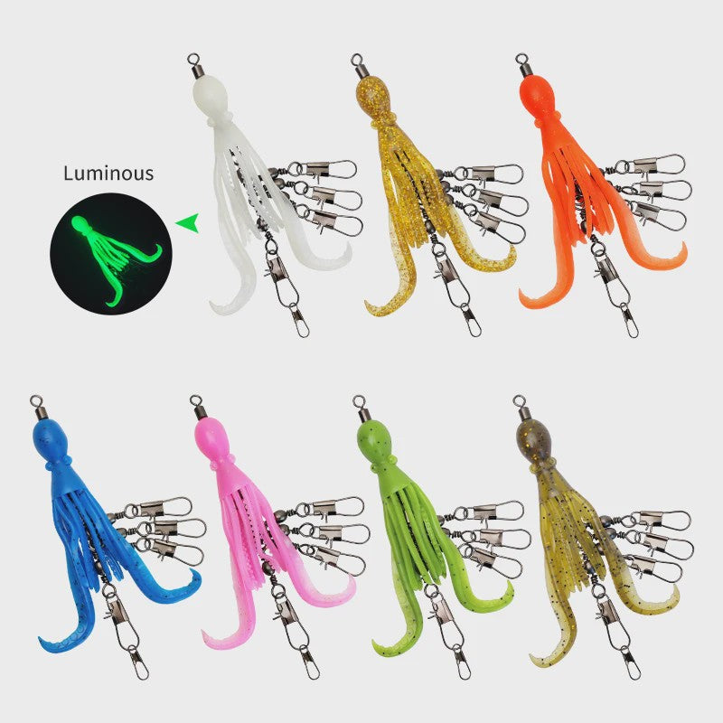 Set van 2 Siliconen Octopus Vishaas Connectoren met Swivels en Haken