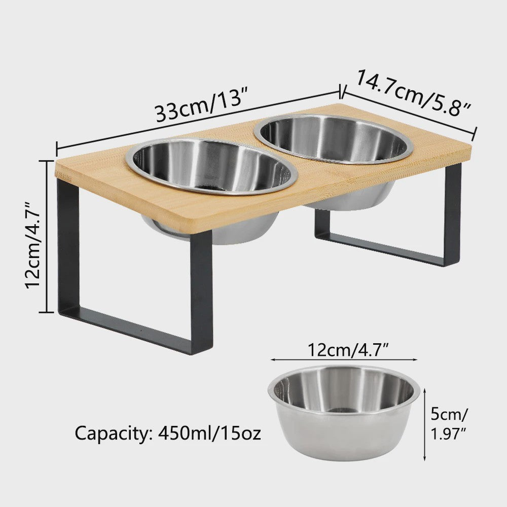 Verhoogde Kattenbakken met Houten Standaard - 15° Kantelbaar, 2 RVS Voerbakken voor Katten & Puppy's