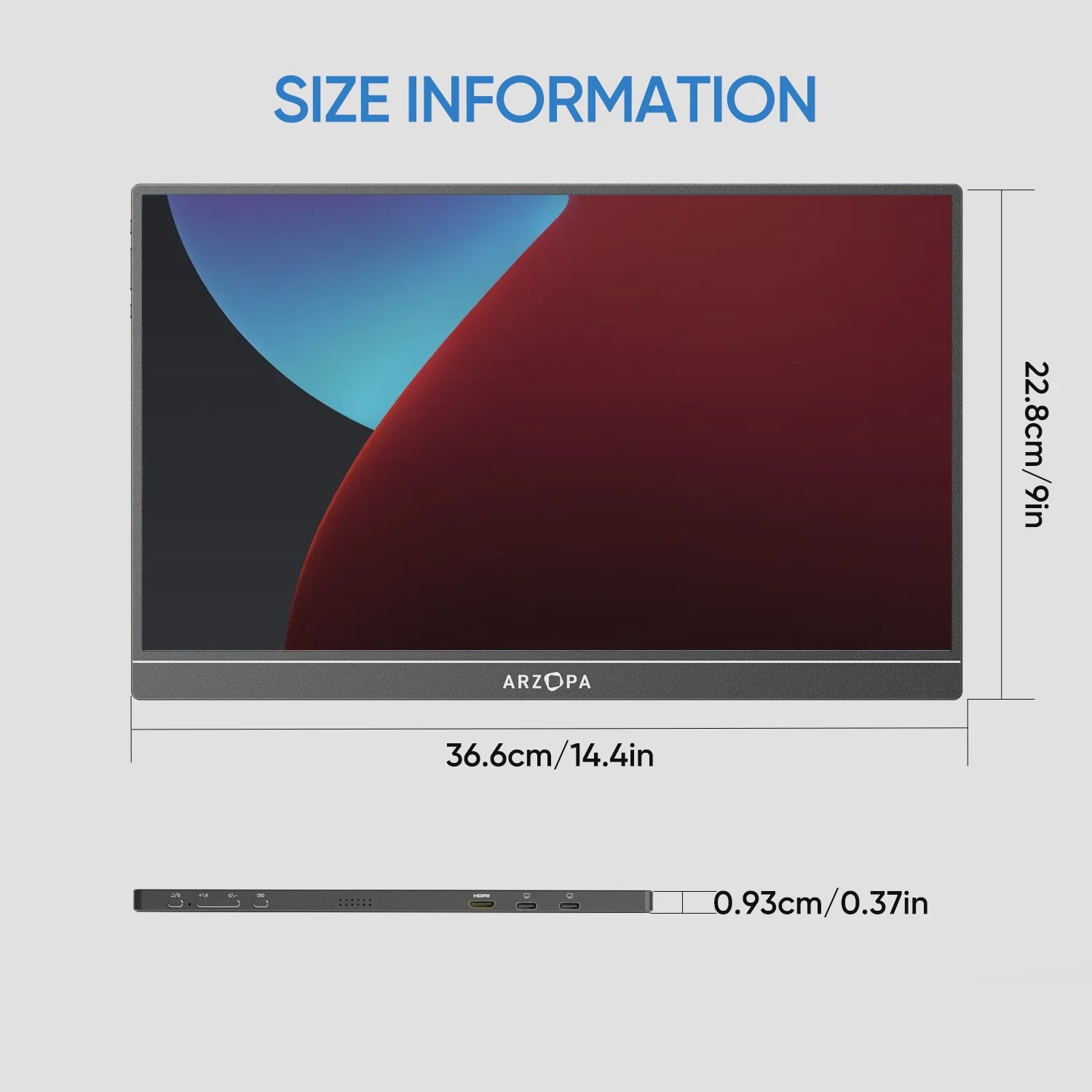 ARZOPA 16.1" Draagbare Monitor - FHD 1080P IPS, 100% sRGB, Ultraslank & Lichtgewicht