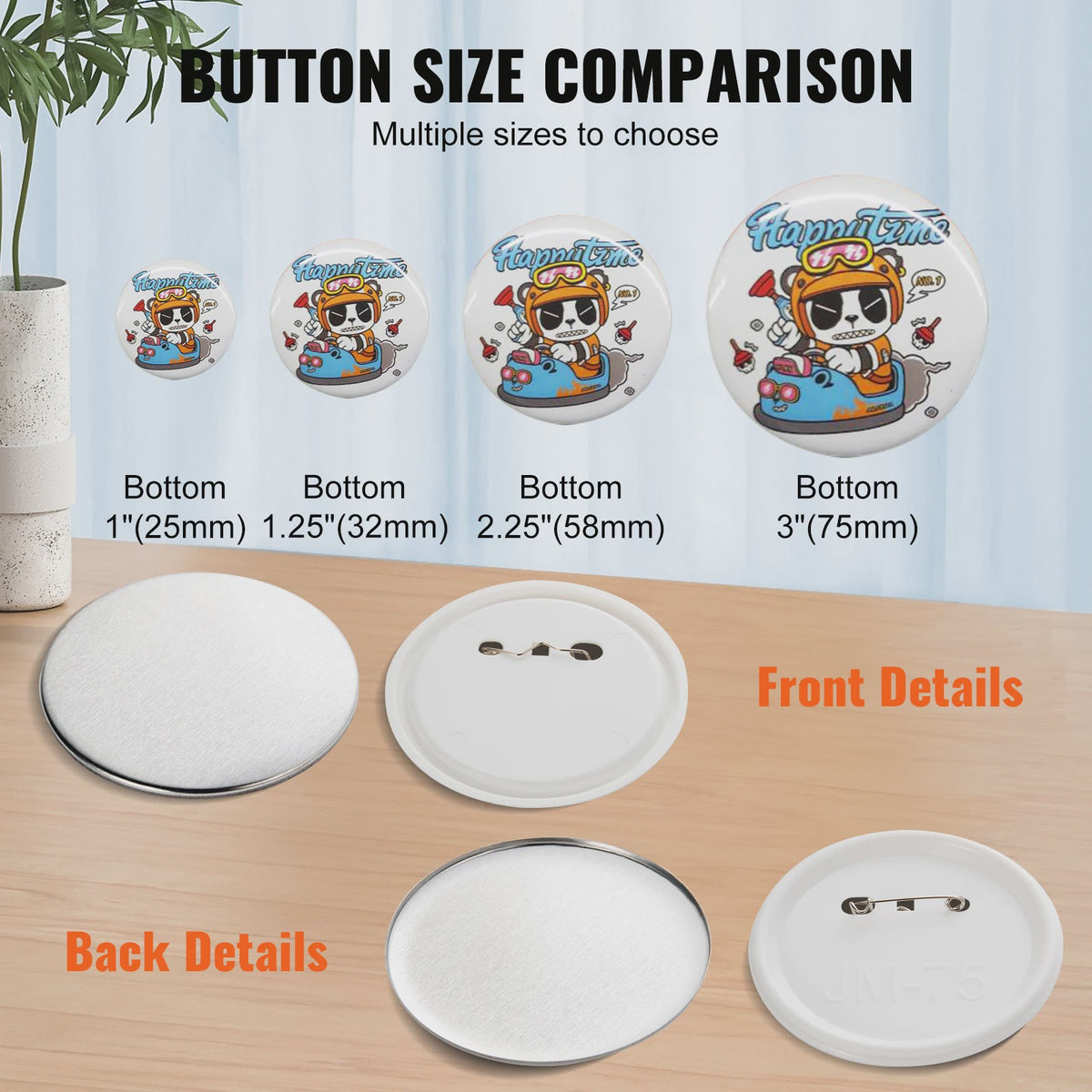Set van 200/500 Button Badge Onderdelen: Metaal & Plastic Pin Badges in 25/32/58/75mm