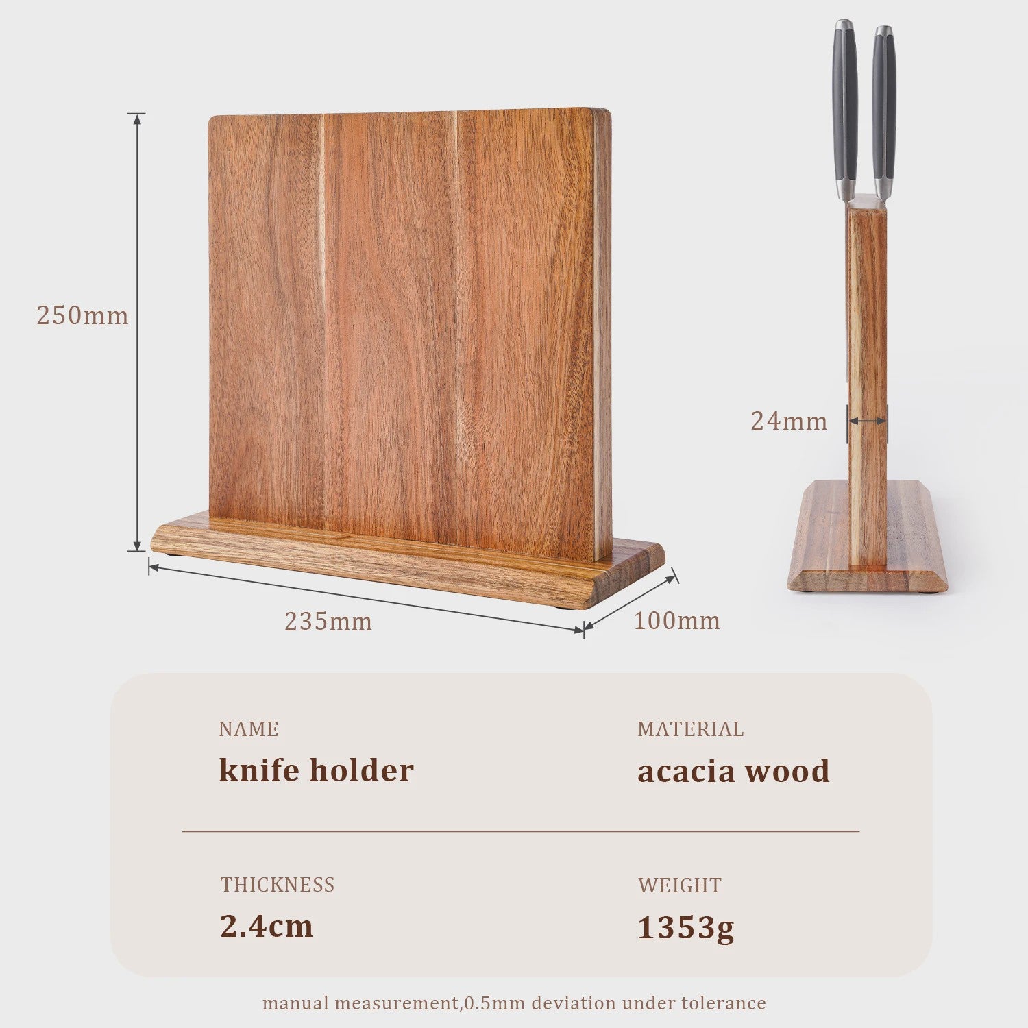 Acacia Hout Magnetische Messenhouder - Sterke Magneet & Ruimtebesparend Keukenrek
