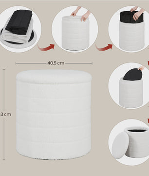 WOLTU Opvouwbare Opbergkruk met Teddy Fleece Bekleding - Ruimtebesparende Voetenbank voor Woonkamer & Slaapkamer