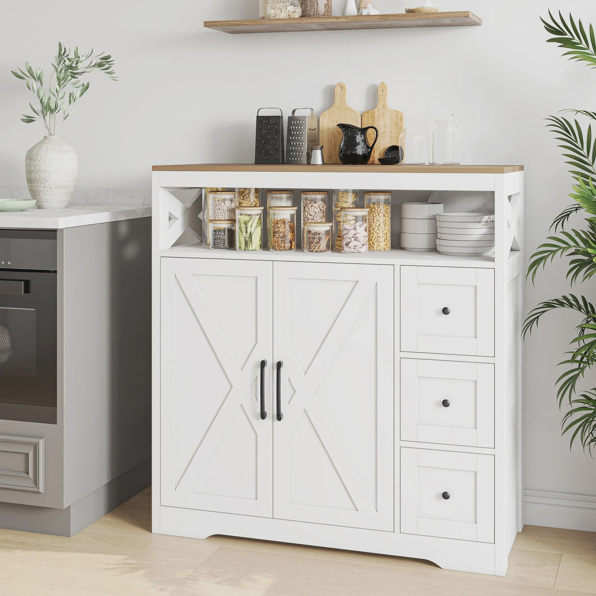 Stijlvolle Keuken Dressoir met Deuren en Lades - Landelijke Woonkamerkast