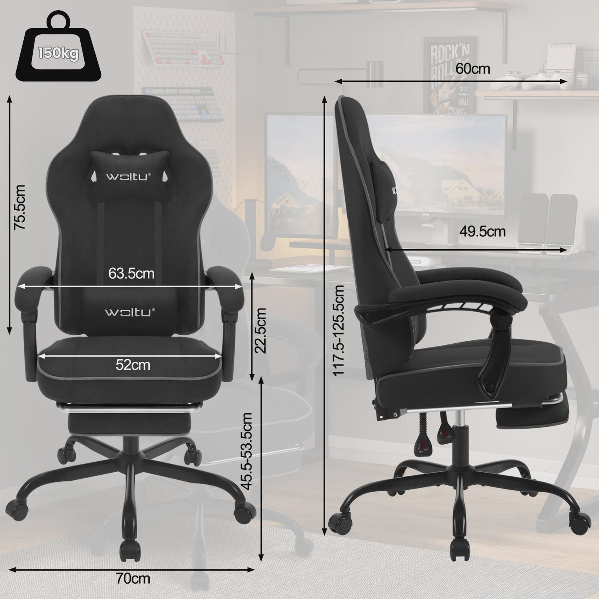 Ergonomische bureaustoel met voetensteun en lendenkussen - Comfortabel gamen en werken