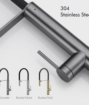 Gunmetal Keukenkraan met Uittrekbare Douche, 360° Draaibaar, Warm & Koud Water