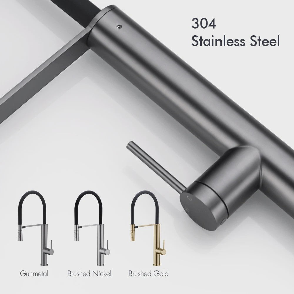 Gunmetal Keukenkraan met Uittrekbare Douche, 360° Draaibaar, Warm & Koud Water