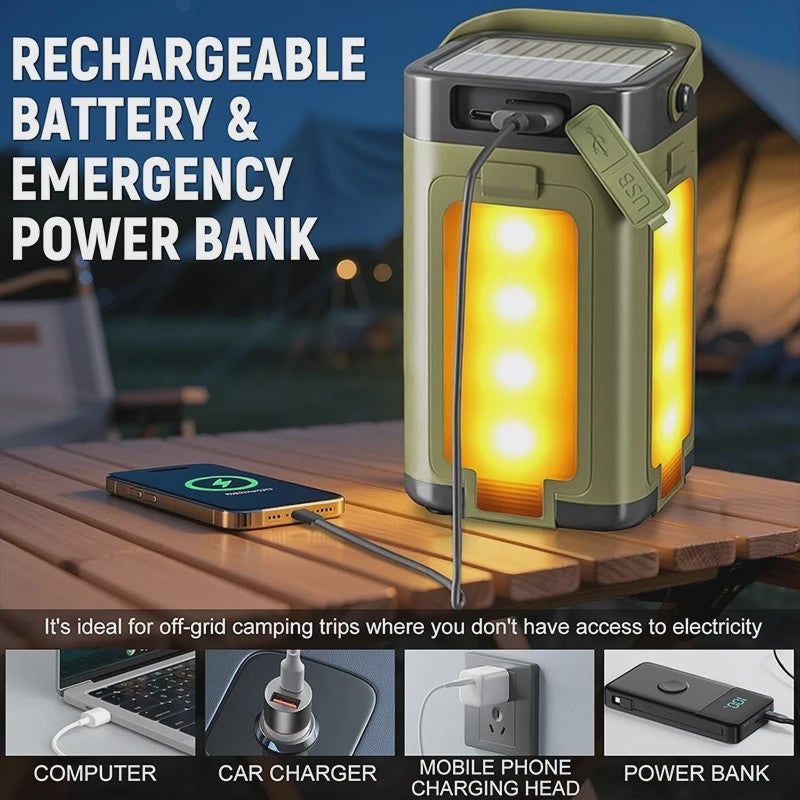 Oplaadbare Solar Camping Lantaarn - Multifunctioneel, 6 Lichtstanden & IPX4 Waterdicht