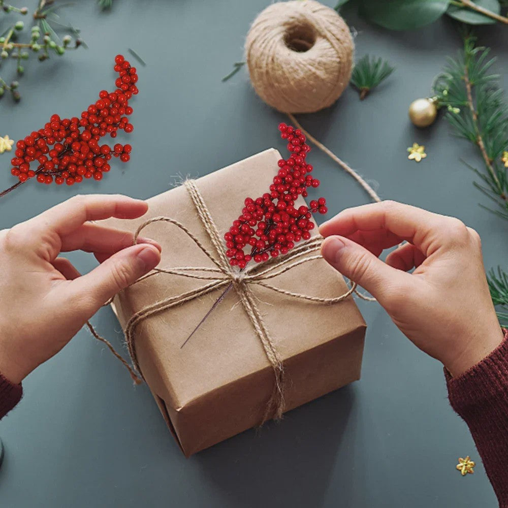 50 Kerst Takken met Kunstmatige Rode Bessen - Feestelijke Decoratie voor Kerstboom & Huis