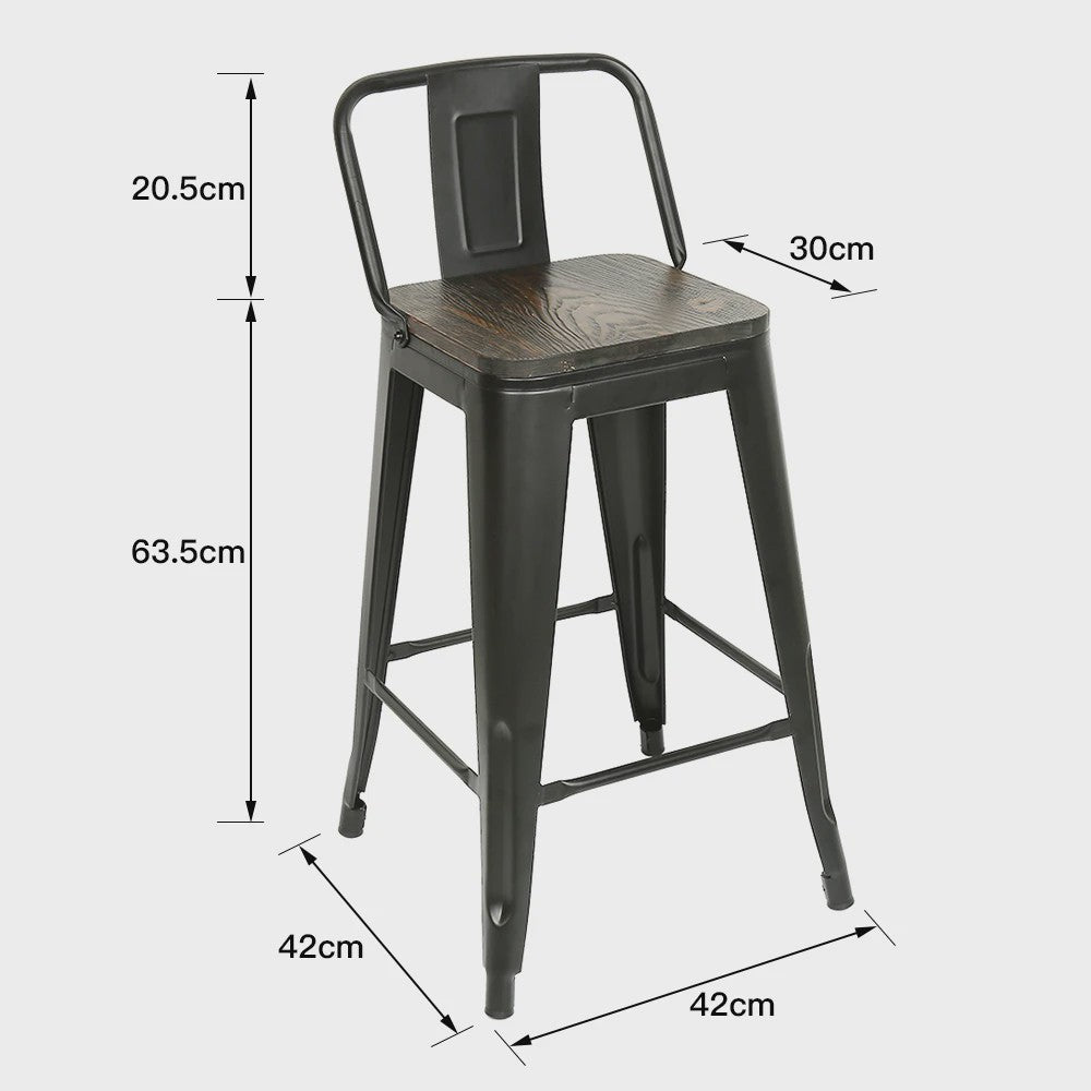 Set van 4 Metalen Barkrukken met Rugleuning - 84 cm Hoog - Stapelbaar - Vintage/Industriële Stijl
