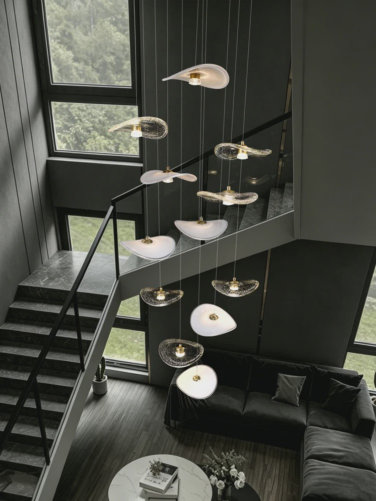 Luxe Glazen Trappenhuis Hanglamp - Moderne Lange Plafondlamp met Meerdere Pendels