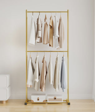 Stabiele Kledingrek Dubbellaags - Multifunctioneel & Nordic Stijl - Zwart, Wit, Goud