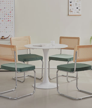 Set van 2/4 Retro Eetkamerstoelen met Rotan Rugleuning en Gestoffeerde Zitting