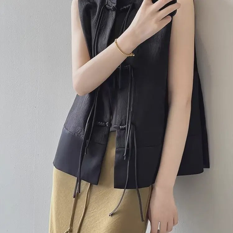 Chique Jacquard Vest met Knopen en Opstaande Kraag - Retro Stijl