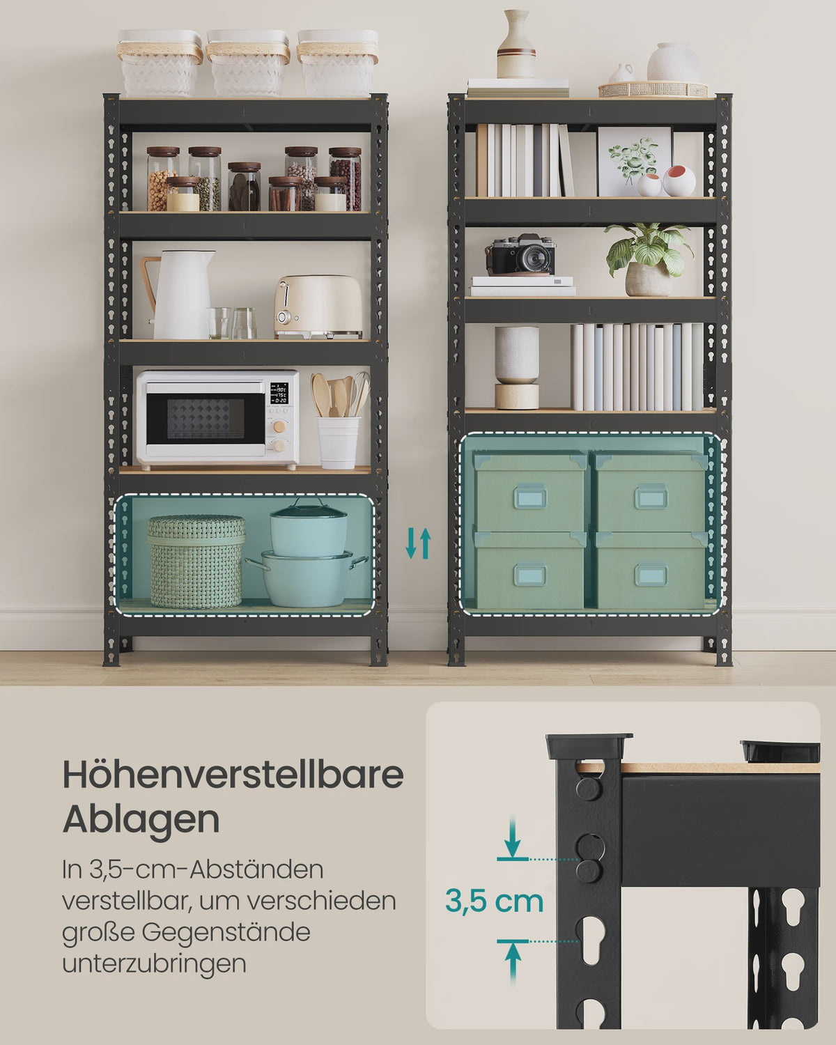 SONGMICS Robuust 5-Laags Opslagrek - 30x75x150 cm | 875 kg Draagvermogen