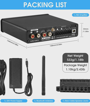 Nobsound HiFi Stereo Bluetooth 5.0 Versterker met USB Muziekspeler - 4 Kanaals Audio Receiver 50W*4