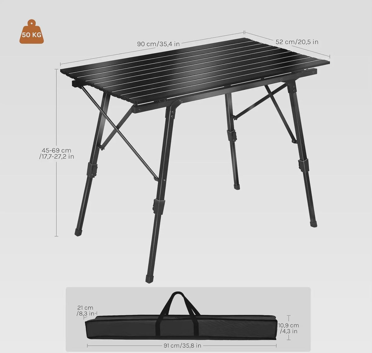 Verstelbare Campingtafel - Opvouwbaar, Lichtgewicht en Draagbaar Bureau voor Buiten