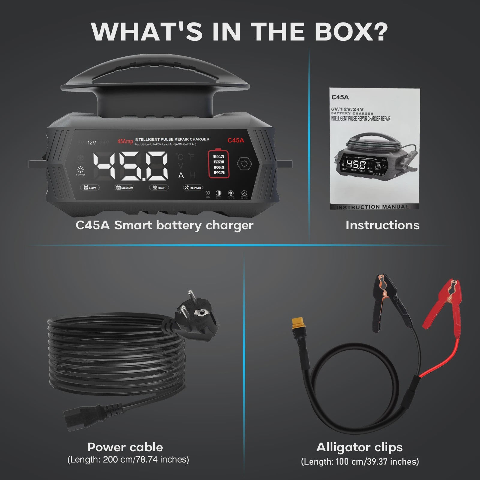 Intelligente Acculader 6V/12V/24V - 45A Slimme Batterij Herstel Lader voor Auto, Motor, Lifepo4, AGM, Gel