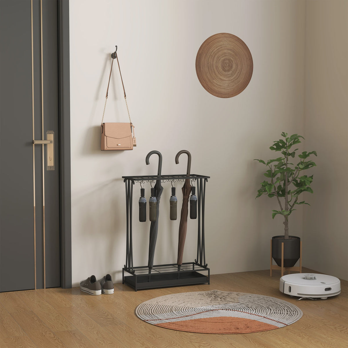 Stijlvolle Paraplustandaard met 24 Haken en Afneembare Drip Tray