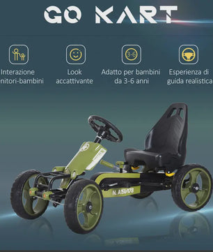 Traptrekker Go Kart Groen - Verstelbare Stoel & Handrem - Leeftijd 3-6 Jaar