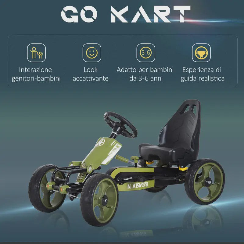 Traptrekker Go Kart Groen - Verstelbare Stoel & Handrem - Leeftijd 3-6 Jaar
