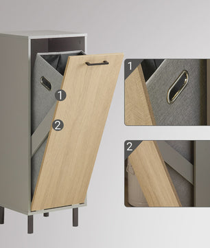 SoBuy Wasgoedkast met Uitklapbare Waszak - Badkamer Opbergkast - Natuurgrijs - 31.5x86x30cm