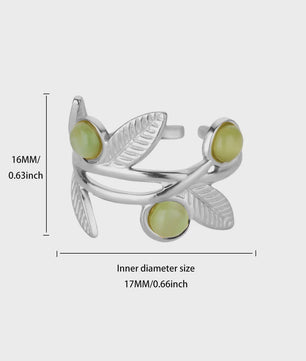 Verstelbare Blad Ring met Opaal Look - Minimalistisch Roestvrij Staal