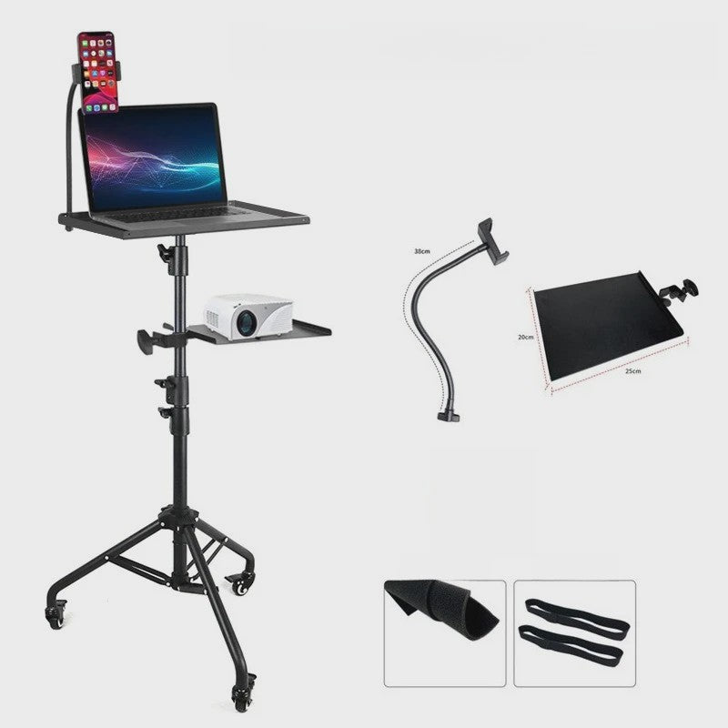 Verrijdbare Laptop & Projector Trolley - In Hoogte Verstelbaar met Telefoonhouder