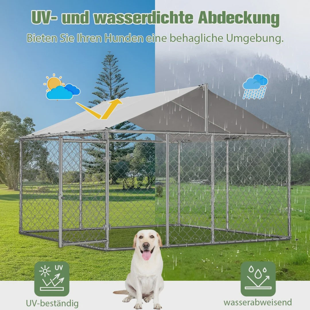 Robuuste Stalen Hondenren met Dak - 230x230x117cm Outdoor Kennel