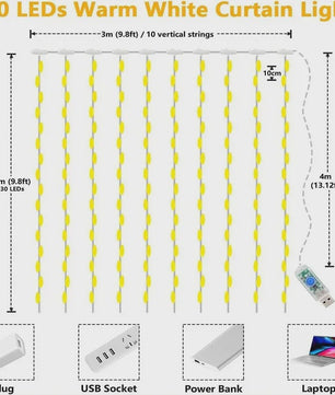 3M LED Gordijn Lichtjes - Sprookjesachtige USB Feestverlichting met 8 Modi voor Huis, Tuin, Kerst & Bruiloft