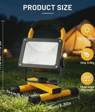 Oplaadbare LED Werkspot 30W - Waterdicht IP65, 3600mAh, Dimbare Modi & Rode/Blauwe Noodfunctie